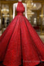 Ball Gown Red Prom Dresse Sequins Shinning Long Evening Dress Gowns