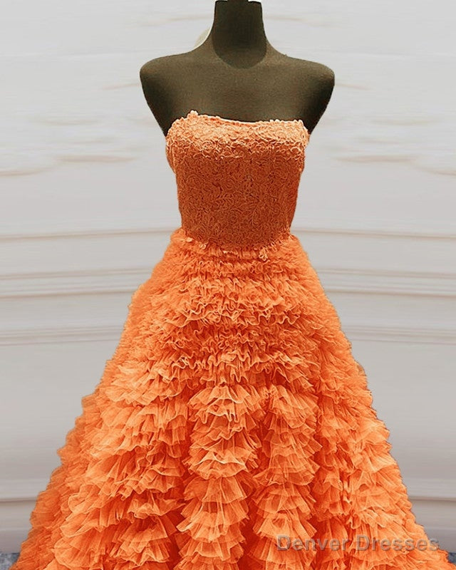 Ball Gown Ruffles Strapless Orange Dresses Secondary image