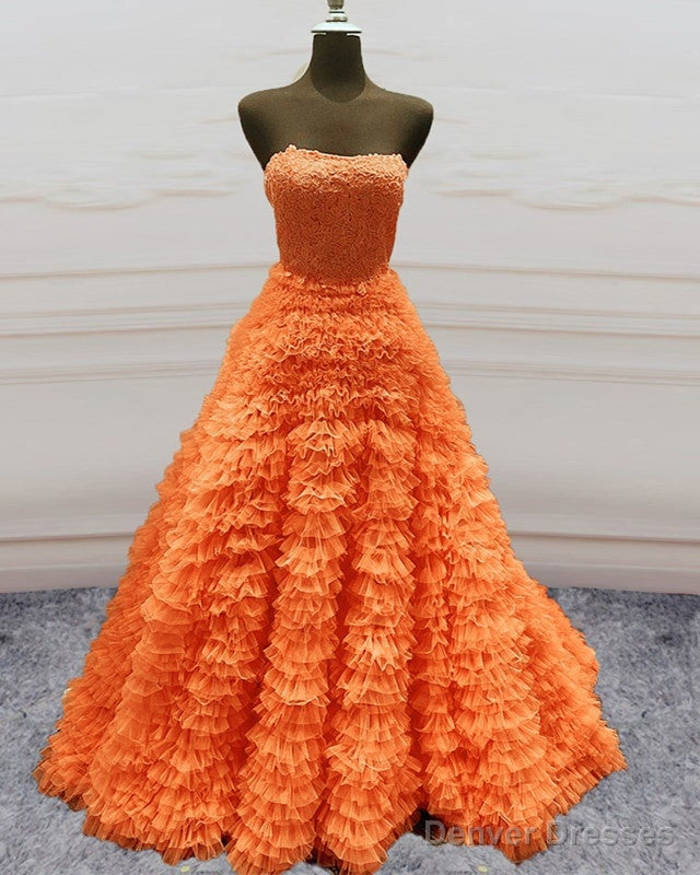 Ball Gown Ruffles Strapless Orange Dresses Main image