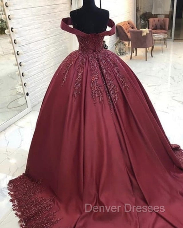 Ball Gown Satin Dress Off The Shoulder Lace Appliques Secondary image