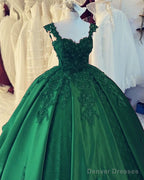 Ball Gown Satin Dresses Sweetheart Spaghetti Straps Lace Embroidery