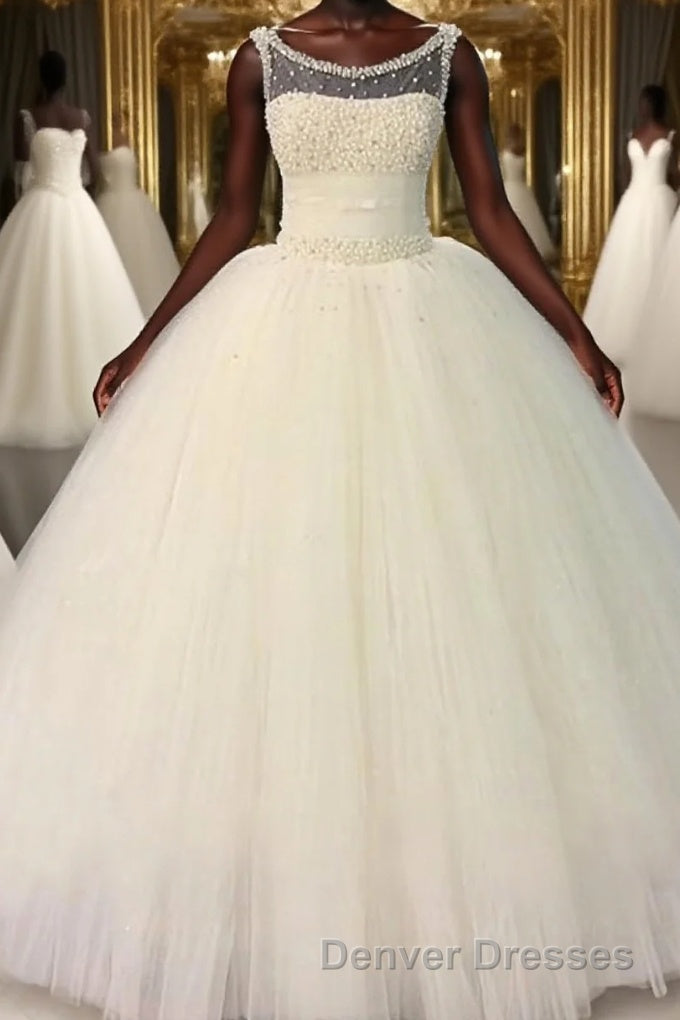 Ball Gown Scoop Floor-Length Tulle Wedding Dress With Beading Main image