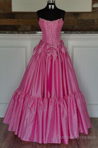 Ball Gown Scoop Neck Satin Long Prom Dresses with Beading