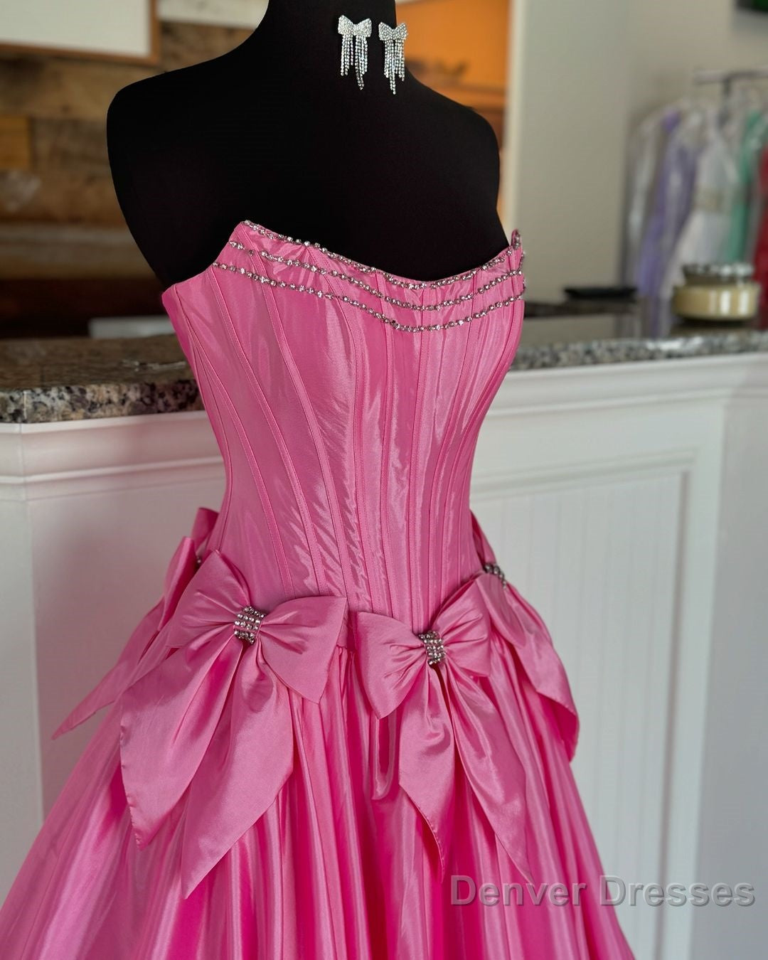 Ball Gown Scoop Neck Satin Long Prom Dresses with Beading