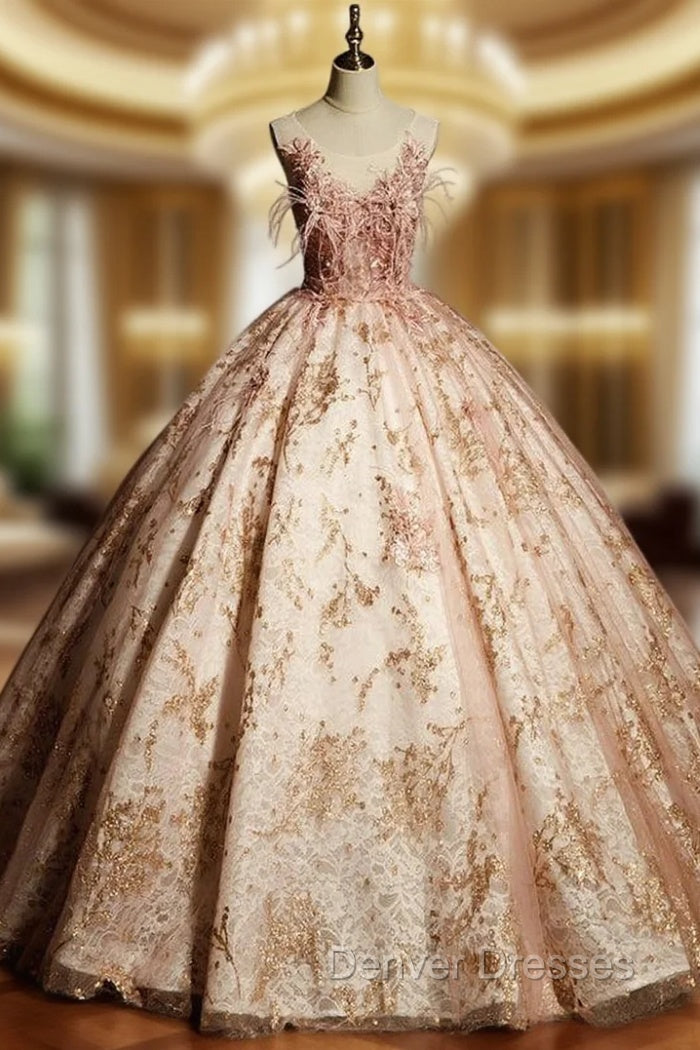 Ball Gown Sequins Appliques Feather Quinceanera Dress Main image