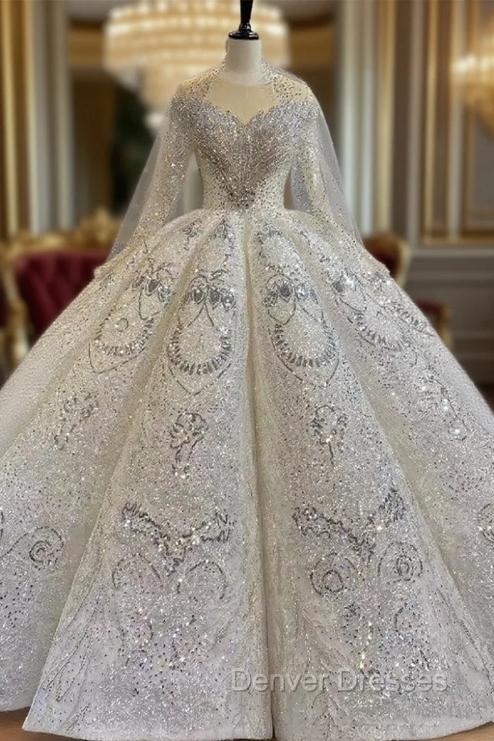 Ball Gown Sequins Long Sleeve Beading Crystal Wedding Dress Main image