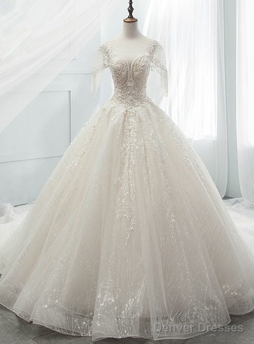Ball Gown Sequins Tulle Sequins Backless With Beading Wedding Dress Prom Dresses Main image