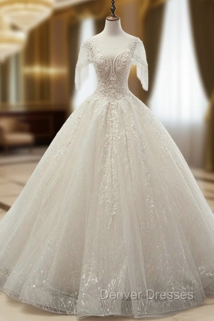 Ball Gown Sequins Tulle Sequins Backless With Beading Wedding Dress Main image