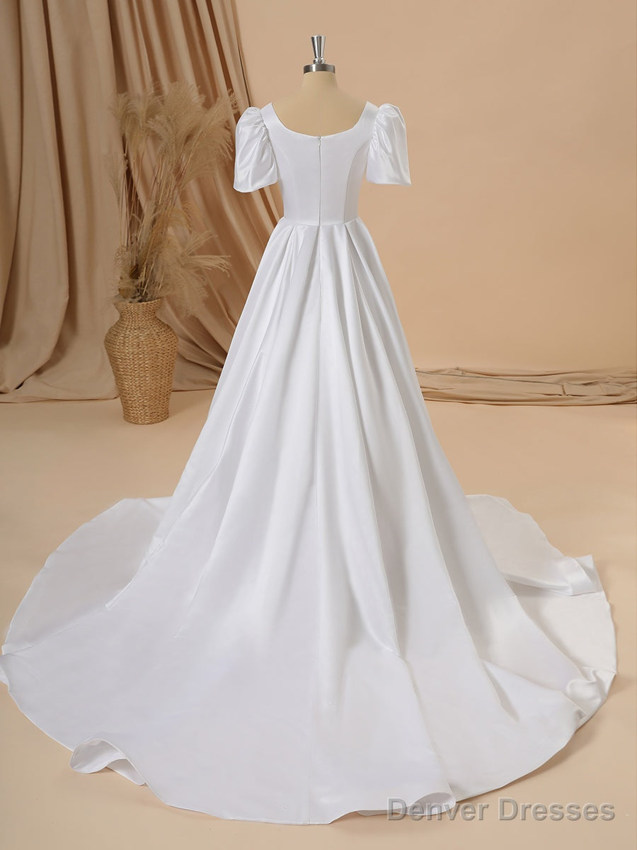 Ball Gown Short Sleeves Charmeuse Square Chapel Train Wedding Dress Secondary image