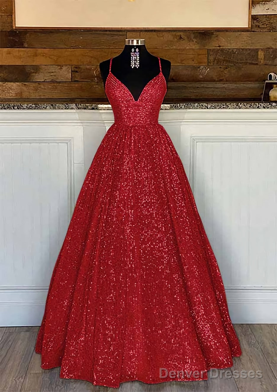 Ball Gown Sleeveless V Neck Long/Floor-Length Sequined Sparkling Prom Dresses With Pleated