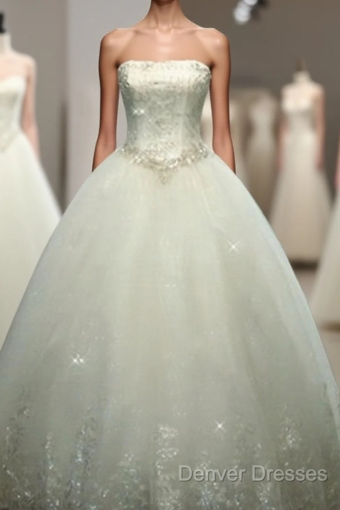 Ball-Gown Straight Beading Floor-Length Tulle Wedding Dress Main image