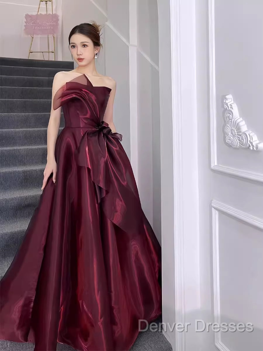 Ball Gown Strapless Burgundy Organza Prom Dress Evening Dress Secondary image