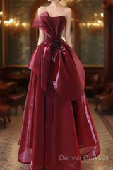 Ball Gown Strapless Burgundy Organza Prom Dress Evening Dress