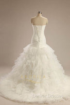 Ball-Gown Strapless Chapel Wedding Dress White Organza