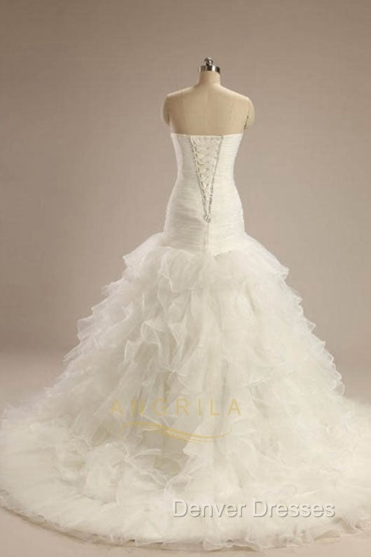 Ball-Gown Strapless Chapel Wedding Dress White Organza