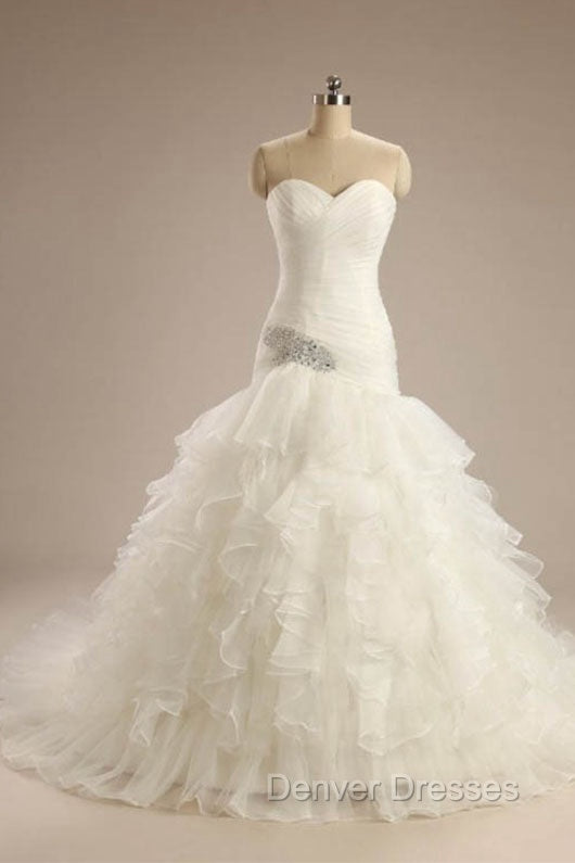 Ball-Gown Strapless Chapel Wedding Dress White Organza