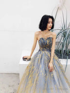 Ball Gown Strapless Sequin Prom Dresses Long Evening Dress