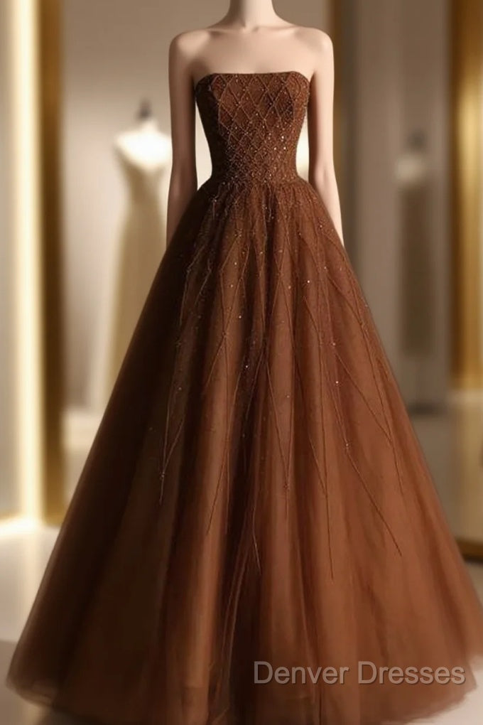 Ball Gown Strapless Tulle Long Prom Dress Evening Dress