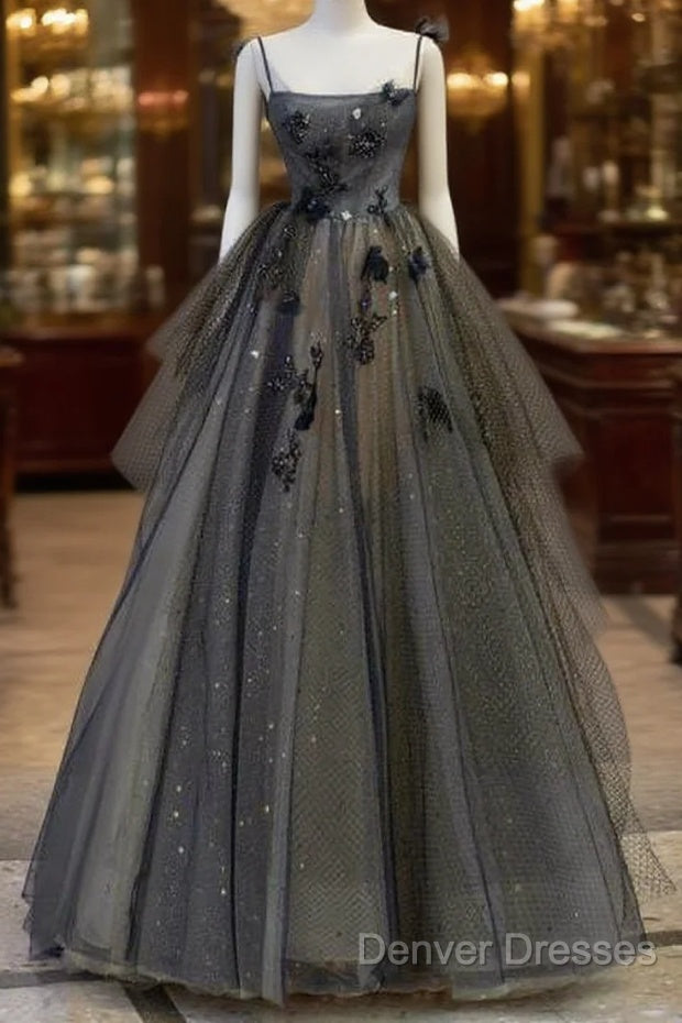 Ball Gown Straps Gray Tulle Long Prom Dress Evening Dress Main image