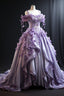 Ball Gown Straps Lilac Satin Floral Sweet 16 Dress