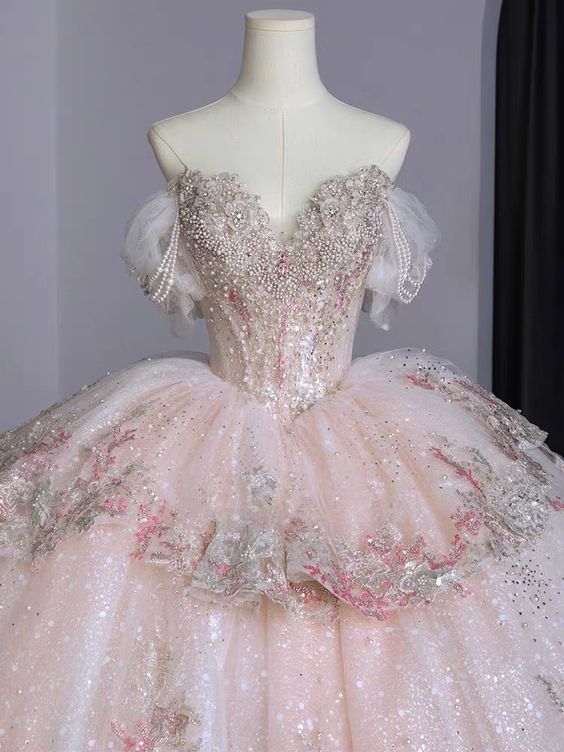 Ball Gown Sweet 16 Dress Off The Shoulder Pink Sweet 16 Dress Secondary image