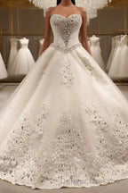 Ball Gown Sweetheart Cathedral Train Tulle Wedding Dress With Sequin