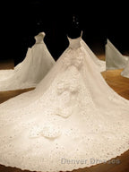 Ball Gown Sweetheart Cathedral Train Tulle Wedding Dress With Sequin
