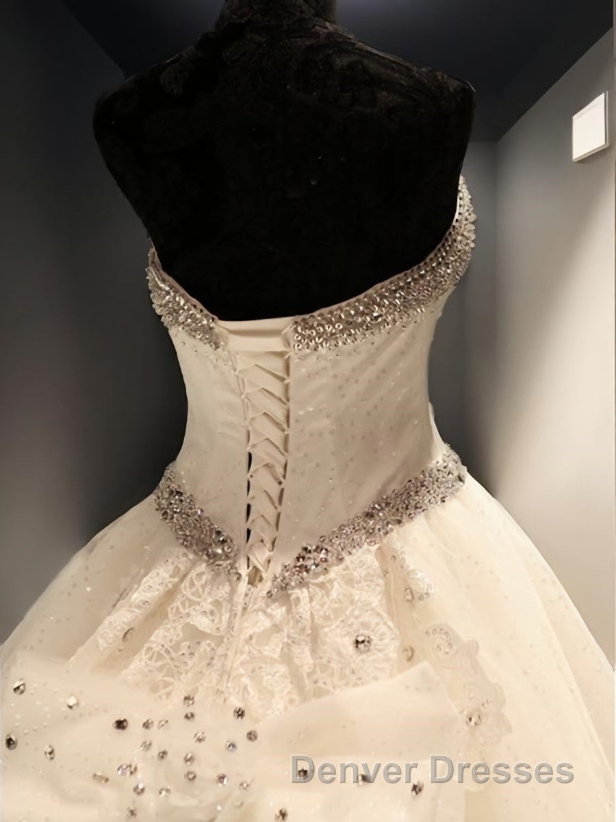 Ball Gown Sweetheart Cathedral Train Tulle Wedding Dress With Sequin