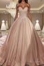 Ball Gown Sweetheart Court Train Satin Evening Dress With Appliques Lace