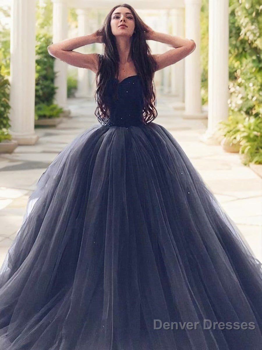 Ball Gown Sweetheart Floor-Length Tulle Prom Dresses With Beading Secondary image