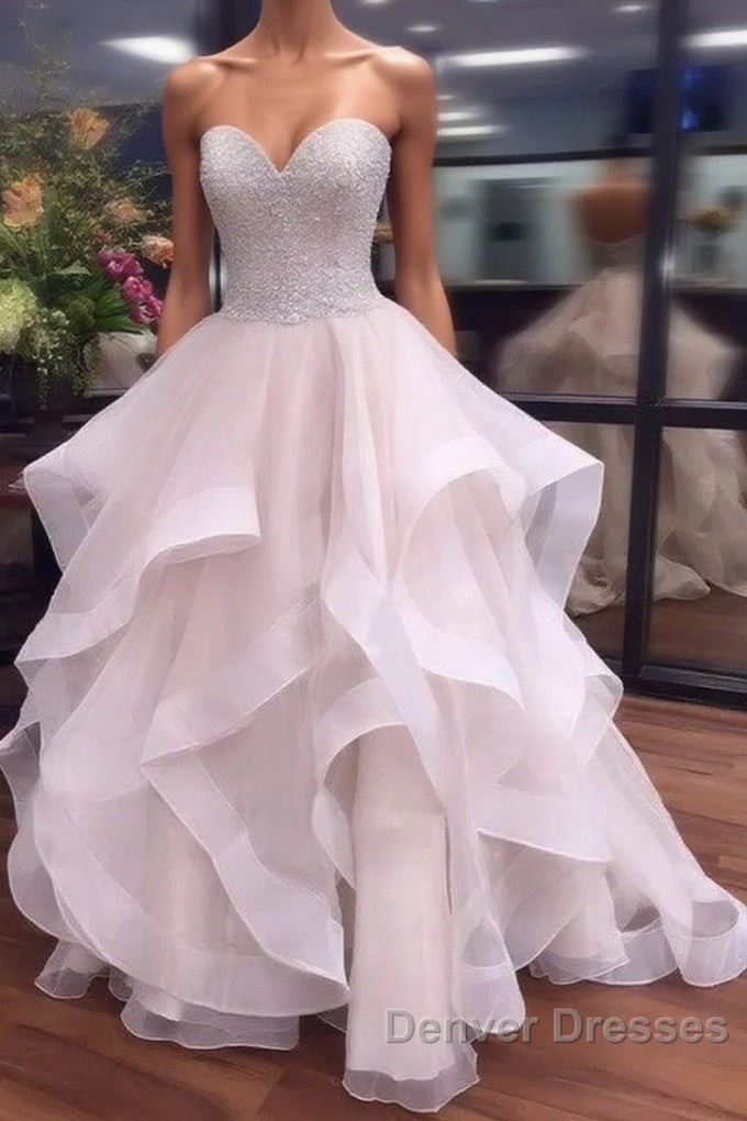 Ball Gown Sweetheart Organza Floor-length Beading Prom Dress