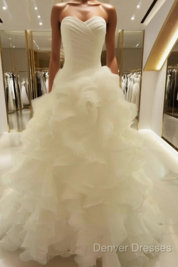 Ball-Gown Sweetheart Ruffles Court Train Organza Wedding Dress