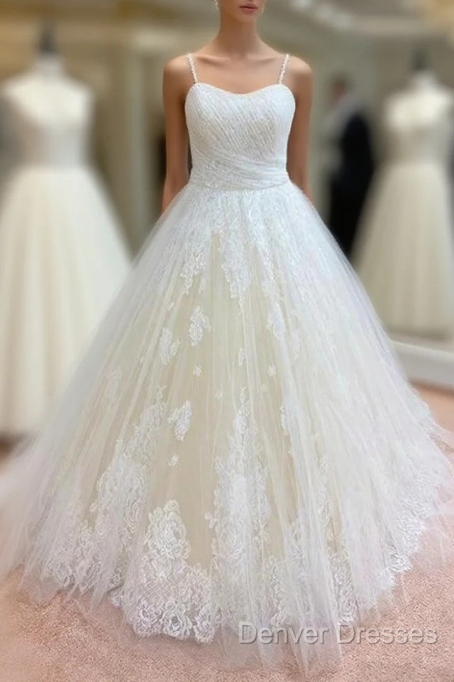 Ball Gown Tulle Lace Spaghetti Straps Appliqued Wedding Dress Main image