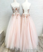 Ball Gown Tulle Long Prom Dresses With Appliques And Beading