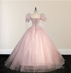 Ball-Gown Tulle  Pink Sweetheart Floor-Length Graduation Birthday Party Dress with Sequined