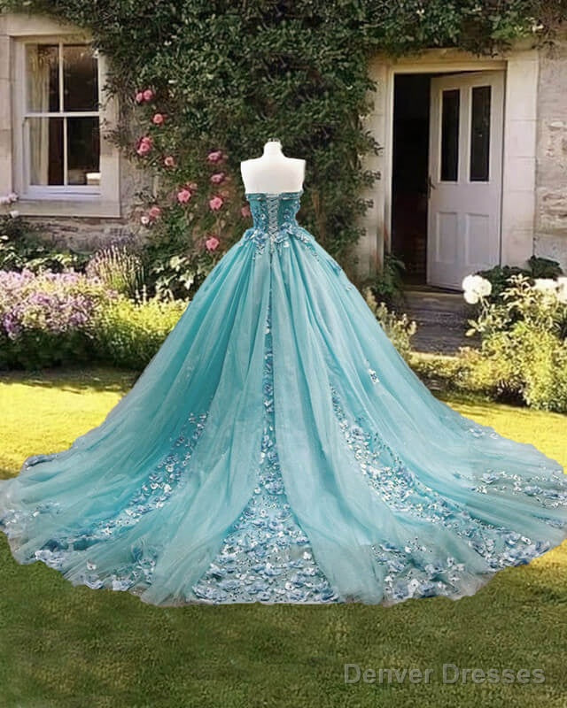 Ball Gown Tulle Strapless 3D Flowers Dress