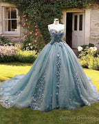 Ball Gown Tulle Strapless 3D Flowers Dress