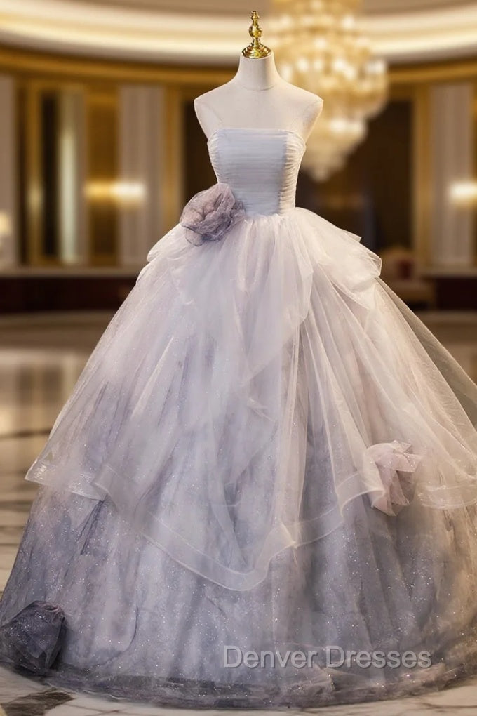 Ball Gown Tulle Strapless Flower Quinceanera Dress