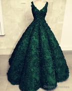 Ball Gown V Neck 3D Lace Dress