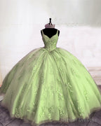 Ball Gown V-Neck Corset Appliques Dress
