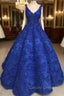 Ball Gown V Neck Dress With 3D Lace Flowers