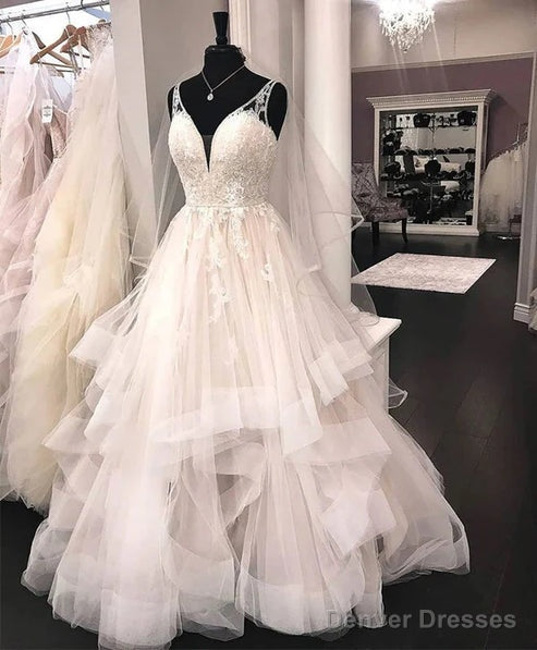 Ball Gown V Neck Tulle Lace Wedding Dresses A Line Floor Length Beautiful Secondary image