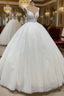 Ball Gown V-neck Wide Strap Floor Length Tulle Applique Wedding Dress