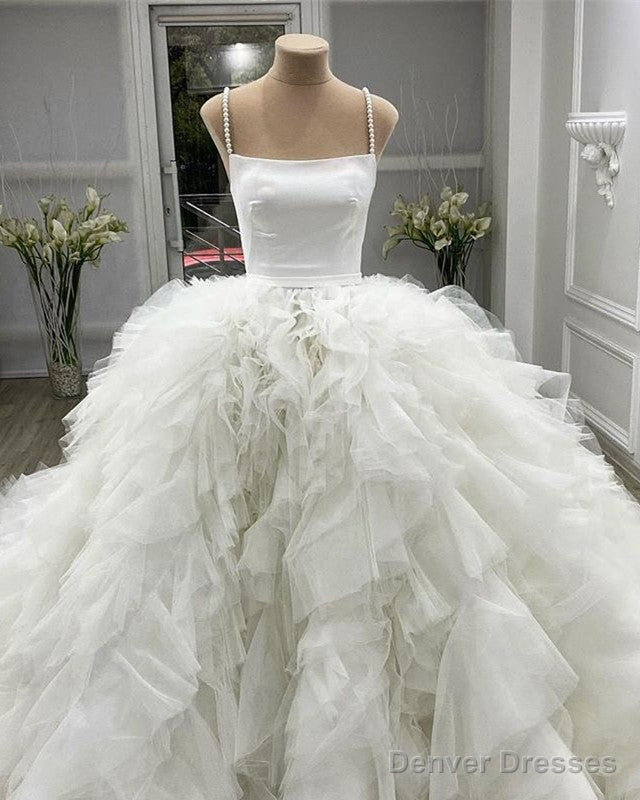 Ball Gown Wedding Dress Organza Rufffles Pearl Straps Secondary image