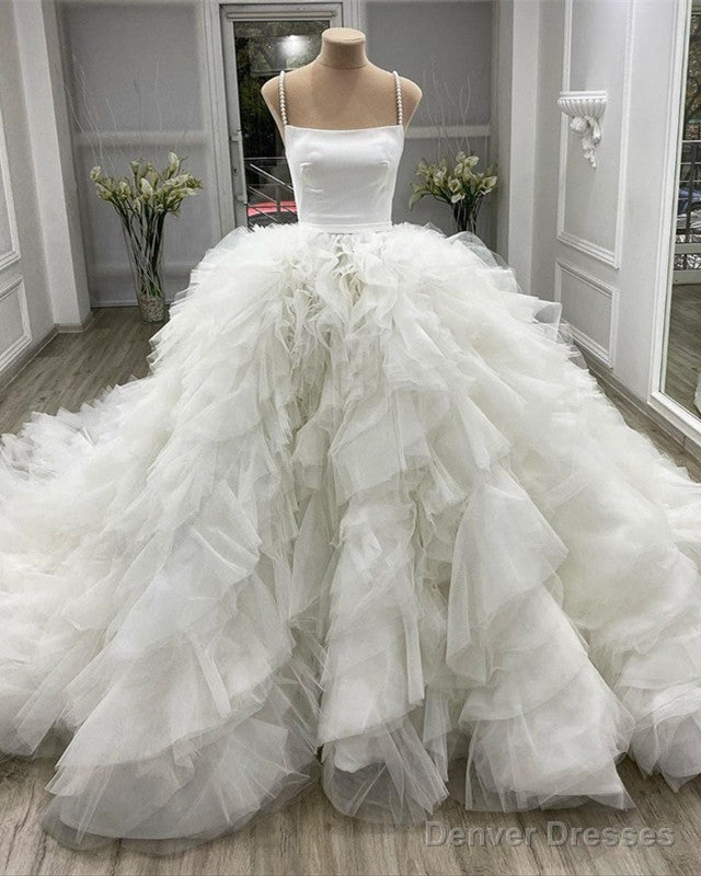 Ball Gown Wedding Dress Organza Rufffles Pearl Straps Main image