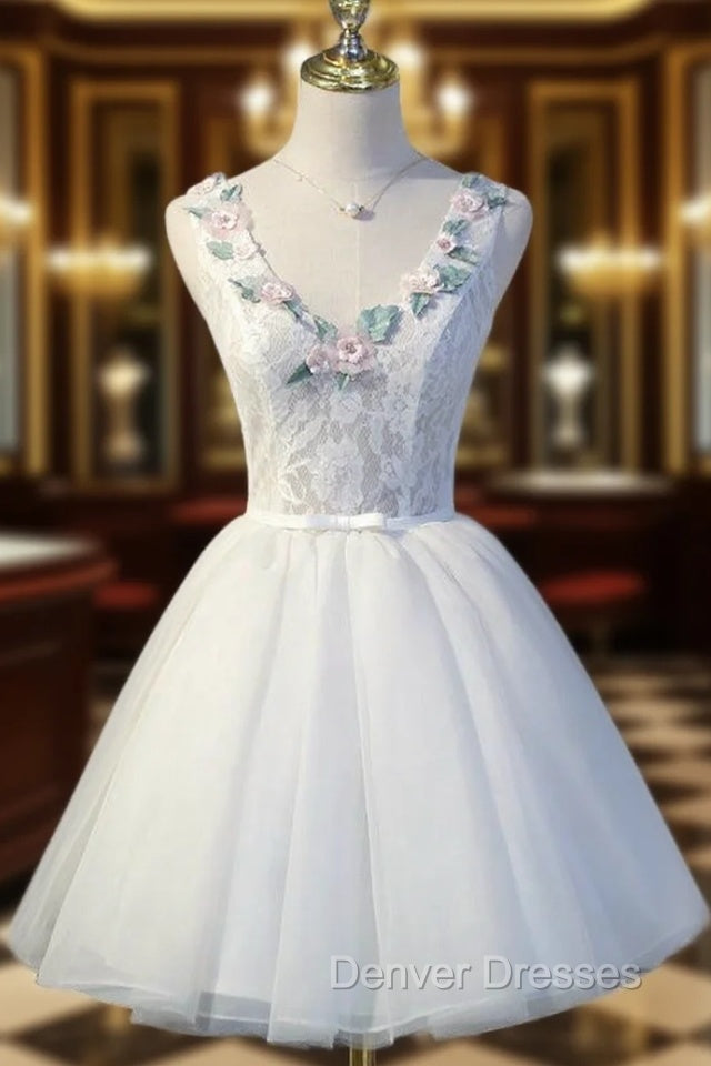 Ball Gown White Tulle Open Back homecoming Dress Main image