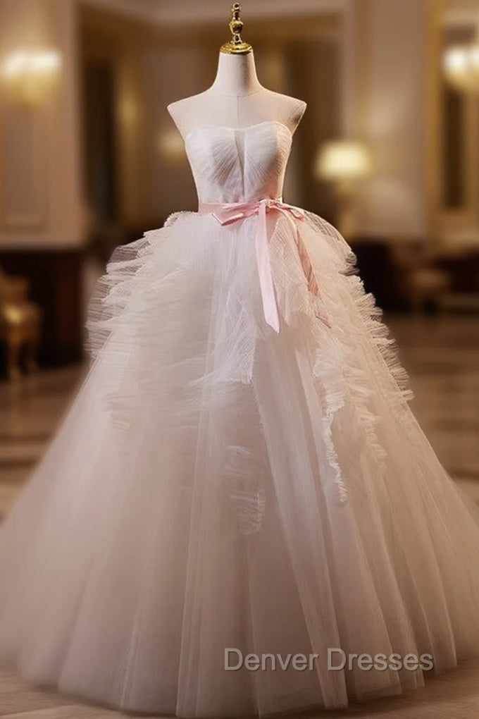 Ball Gown White Tulle Strapless Pleats Wedding Dress Main image