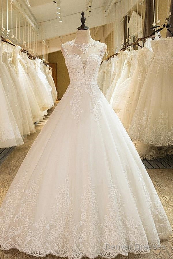 Ball Gowns Tulle High Neck Wedding Dress With Lace Applique Main image