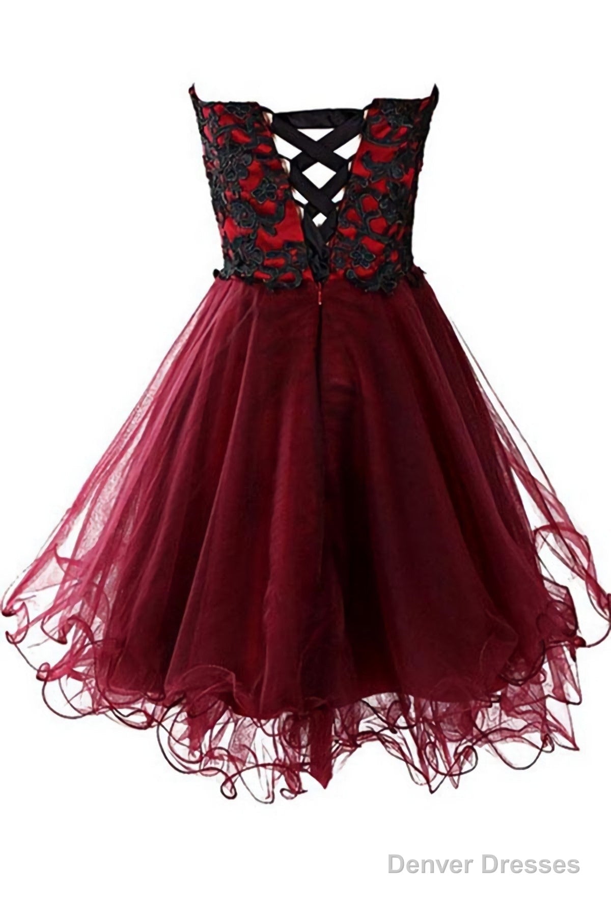 Lovely Cute Appliques Burgundy Sweetheart Organza Lace Up Short Homecoming Dress Secondary image