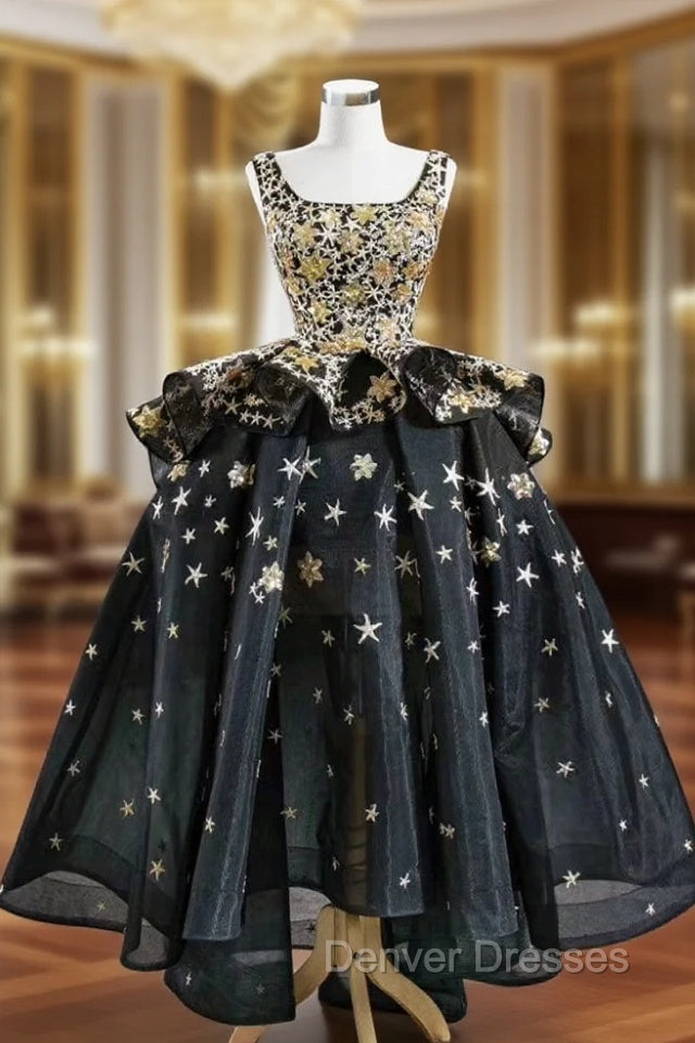 Be The Prom Queen Black Ball Gown Tulle  Square Star Sequins Prom Dress Main image